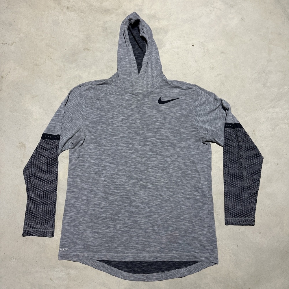 Nike Tee Hooded T Shirt Long Sleeve Football Dri-Fit Grey Men's SZ Large